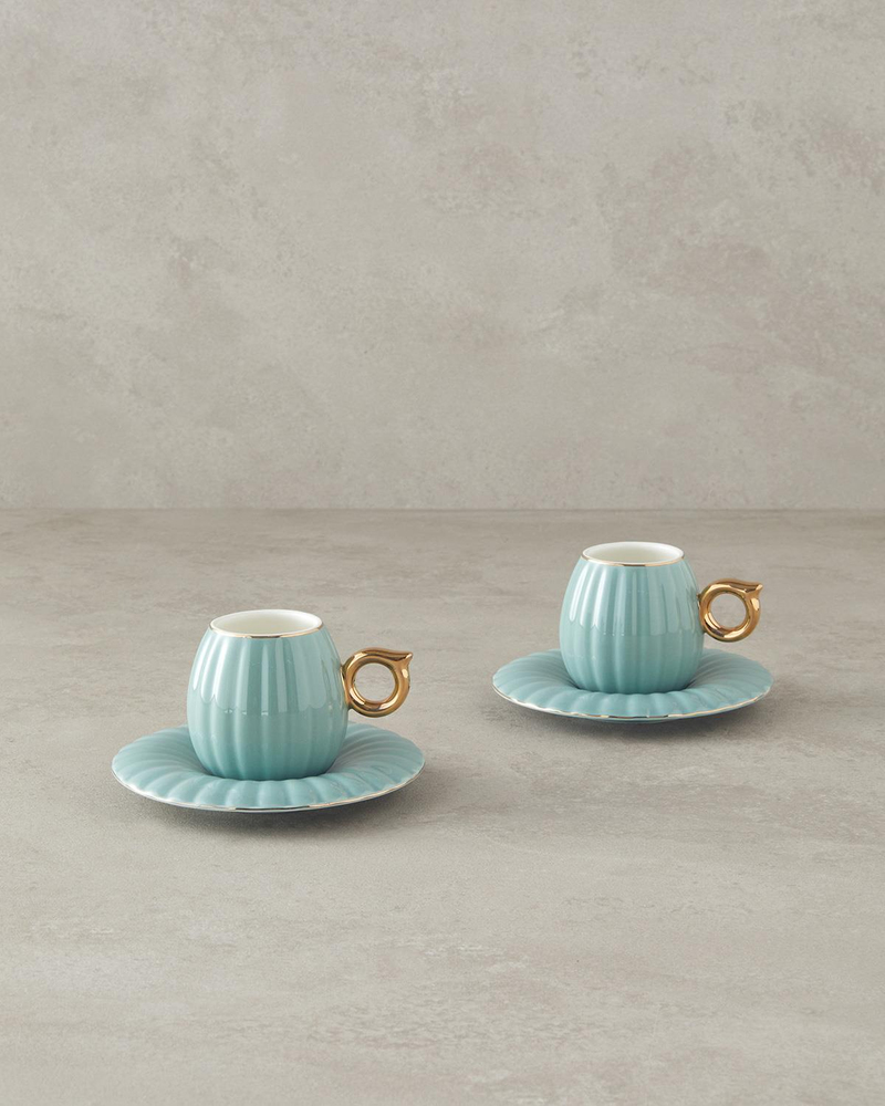 Polka New Bone China 4 Parça 2 Kişilik Kahve Fincan Takımı Mint