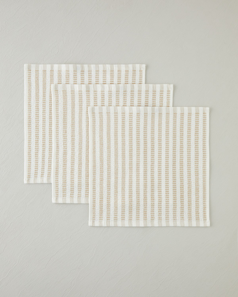 Pure Plaid Pamuk Polyester 3'lü Kurulama Bezi 30x30 cm Bej