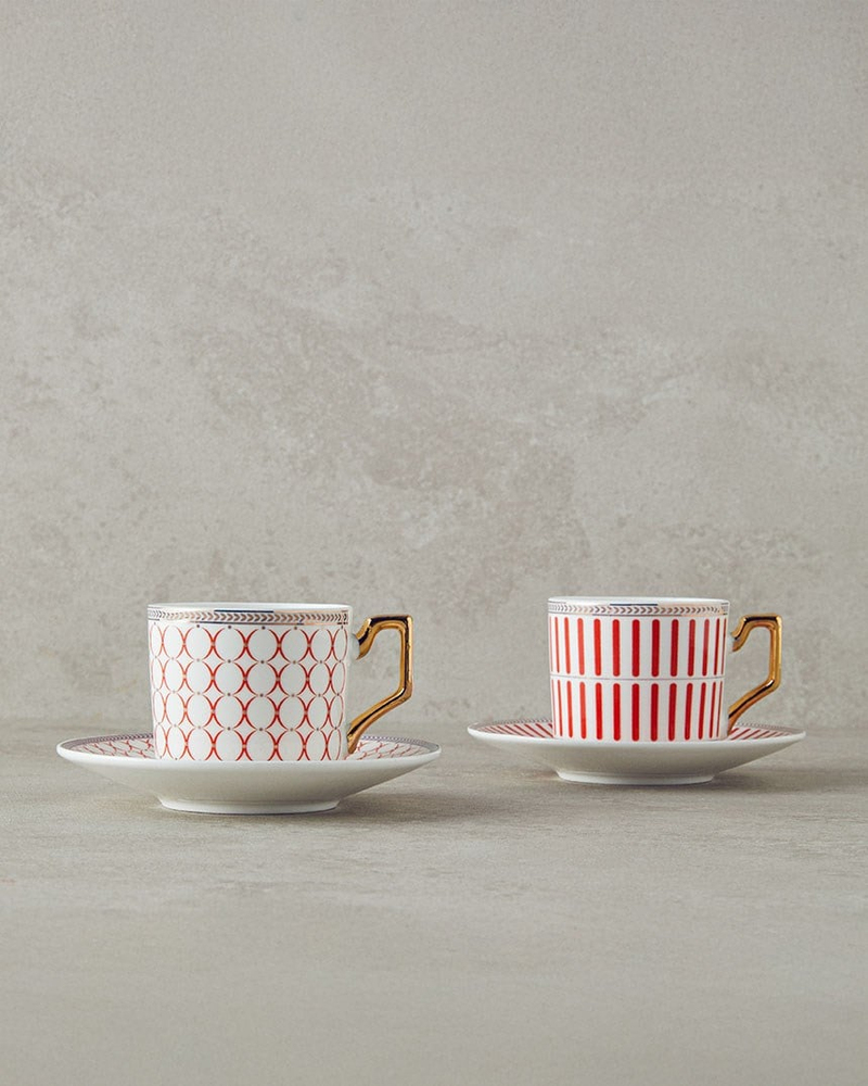 Rabecca New Bone China Kahve Fincan Takımı 4 Parça 2 Kişilik Kırmızı
