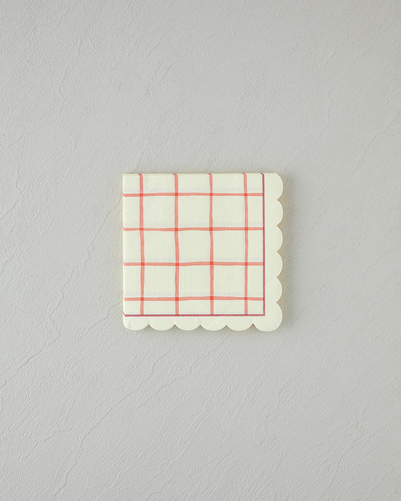Retro Gingham Kağıt 20'li Kağıt Peçete 33x33 cm Krem