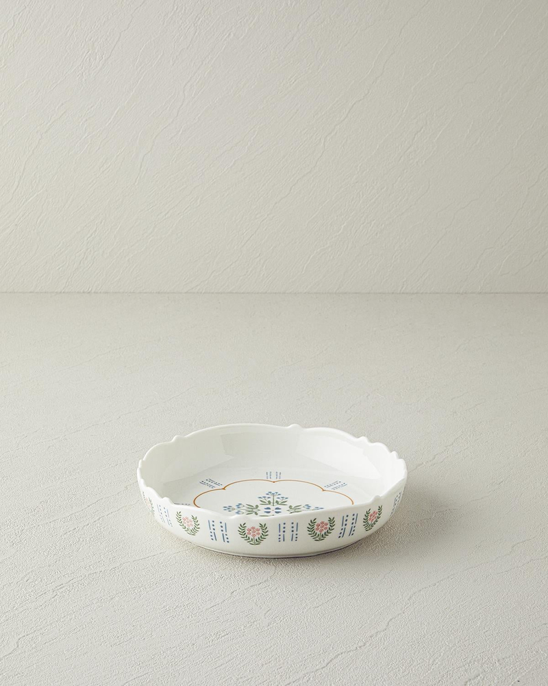 Retro Paisley New Bone China Çukur Tabak 19 cm Beyaz - Mavi