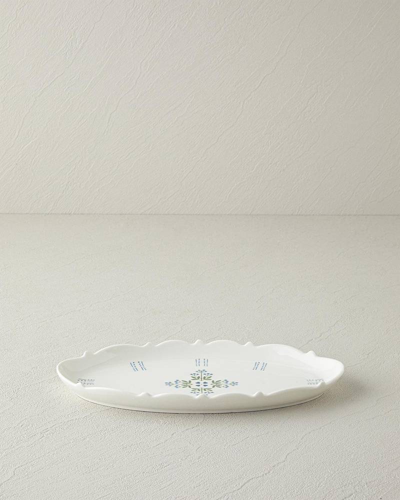 Retro Paisley New Bone China Kayık Tabak 26 cm Beyaz - Mavi