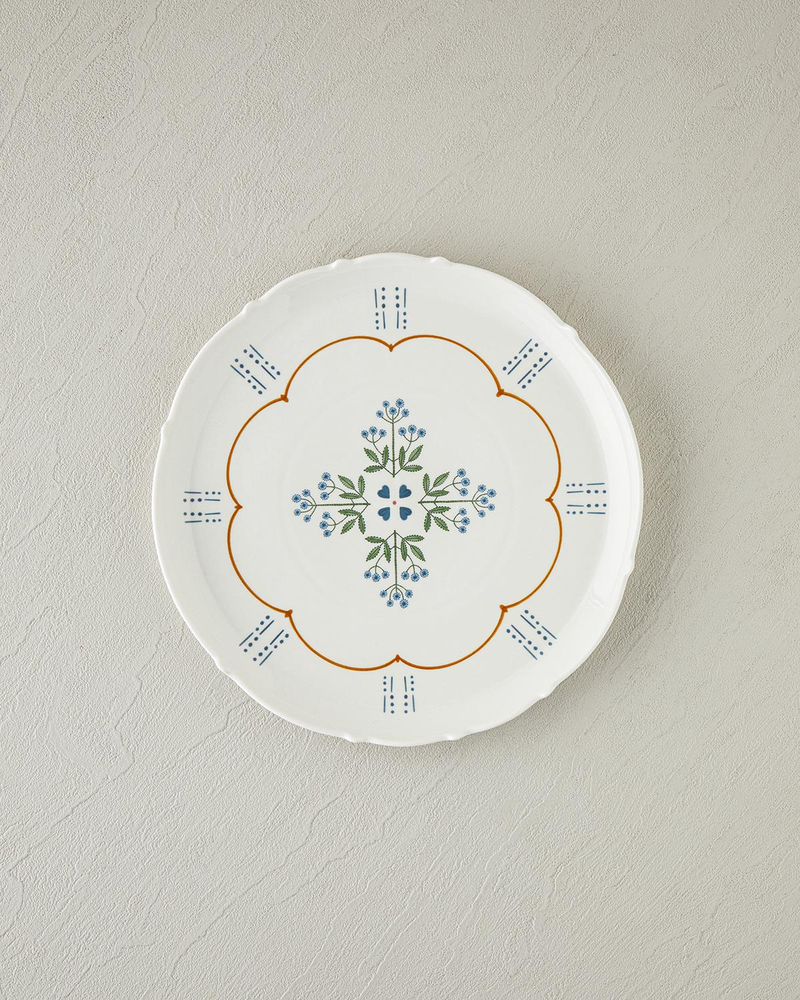 Retro Paisley New Bone China Servis Tabağı 27 cm Beyaz - Mavi