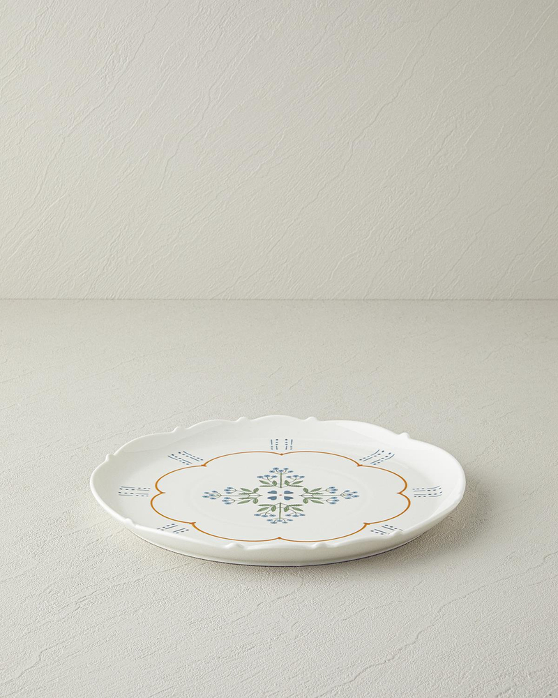 Retro Paisley New Bone China Servis Tabağı 27 cm Beyaz - Mavi