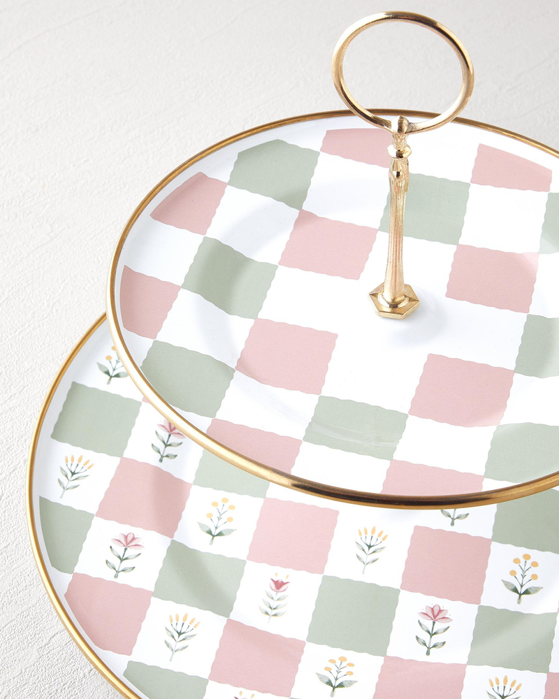 Retro Pure Emaye Katlı Servis 21x29 cm Pembe - Yeşil