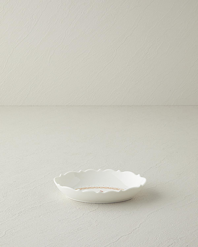 Retro Rosy New Bone China Kayık Tabak 17 cm Beyaz - Turuncu