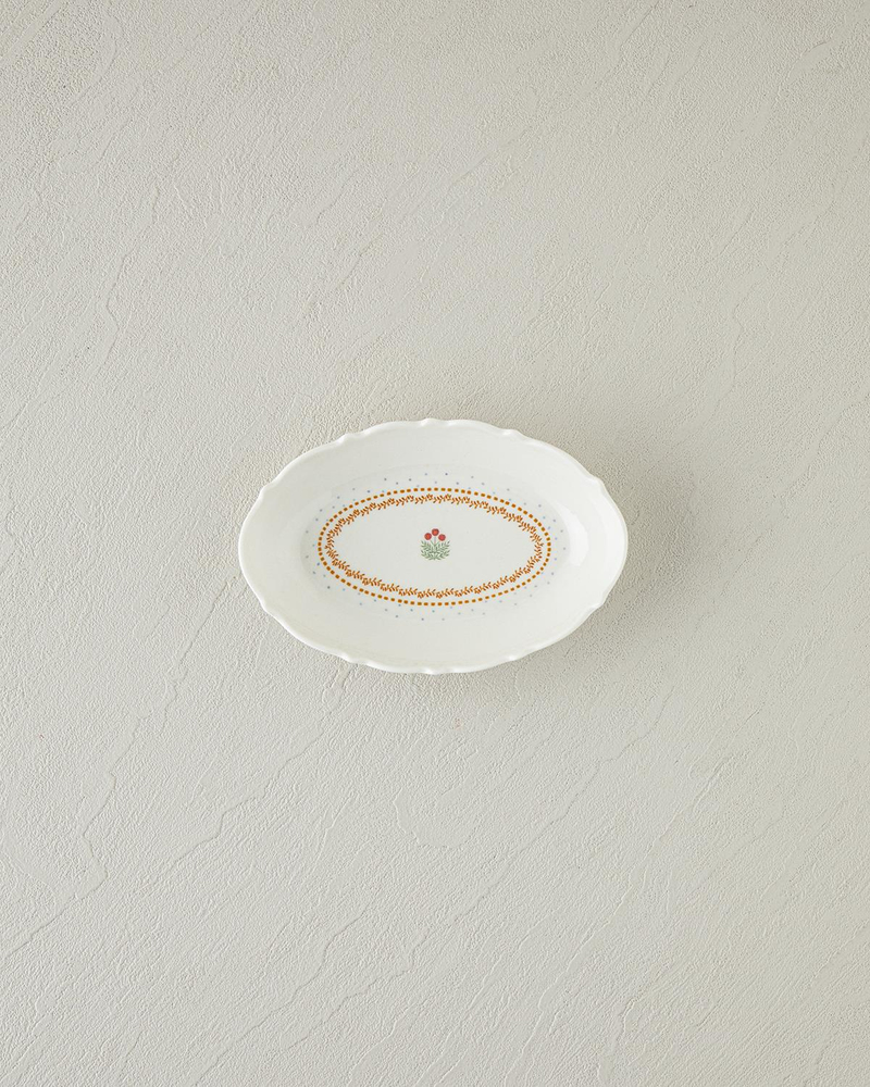Retro Rosy New Bone China Kayık Tabak 17 cm Beyaz - Turuncu