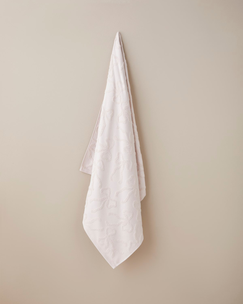 Romance Ribbon Pamuk Jakarlı Banyo Havlusu 90x150 cm Pudra
