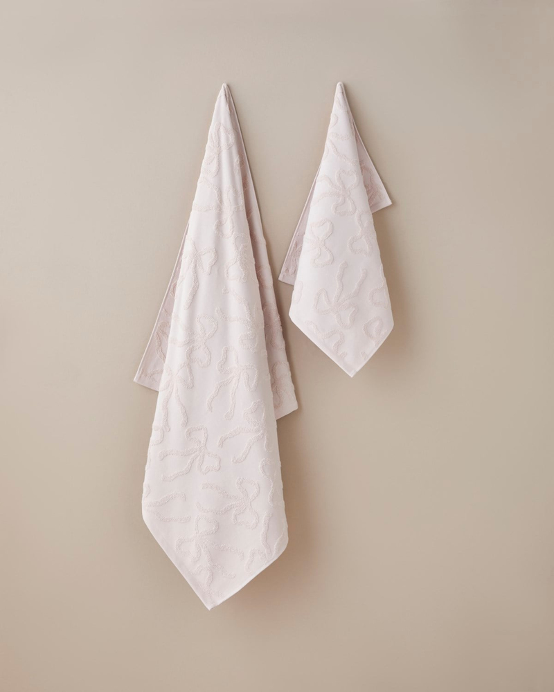 Romance Ribbon Pamuk Jakarlı Banyo Havlusu 90x150 cm Pudra