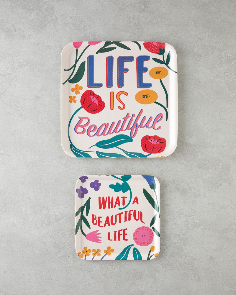 Rosy Life Melamin 2'li Tepsi 33-24 cm Renkli