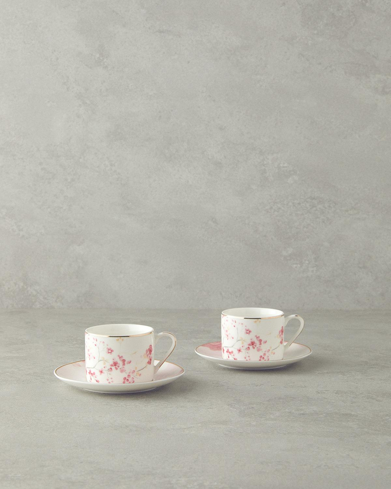 Sakura Style New Bone China 4 Parça 2 Kişilik Kahve Fincan Takımı Açık Pembe