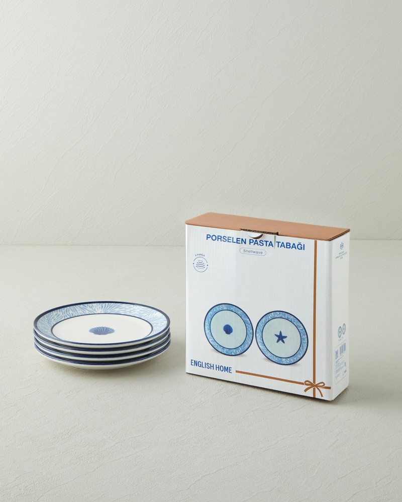 Shellwave Porselen 4'lü Pasta Seti 19 cm Lacivert-Beyaz