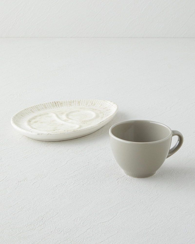 Side Seramik 2 Parça 1 Kişilik Çay Fincanı 225 ml Krem - Taş