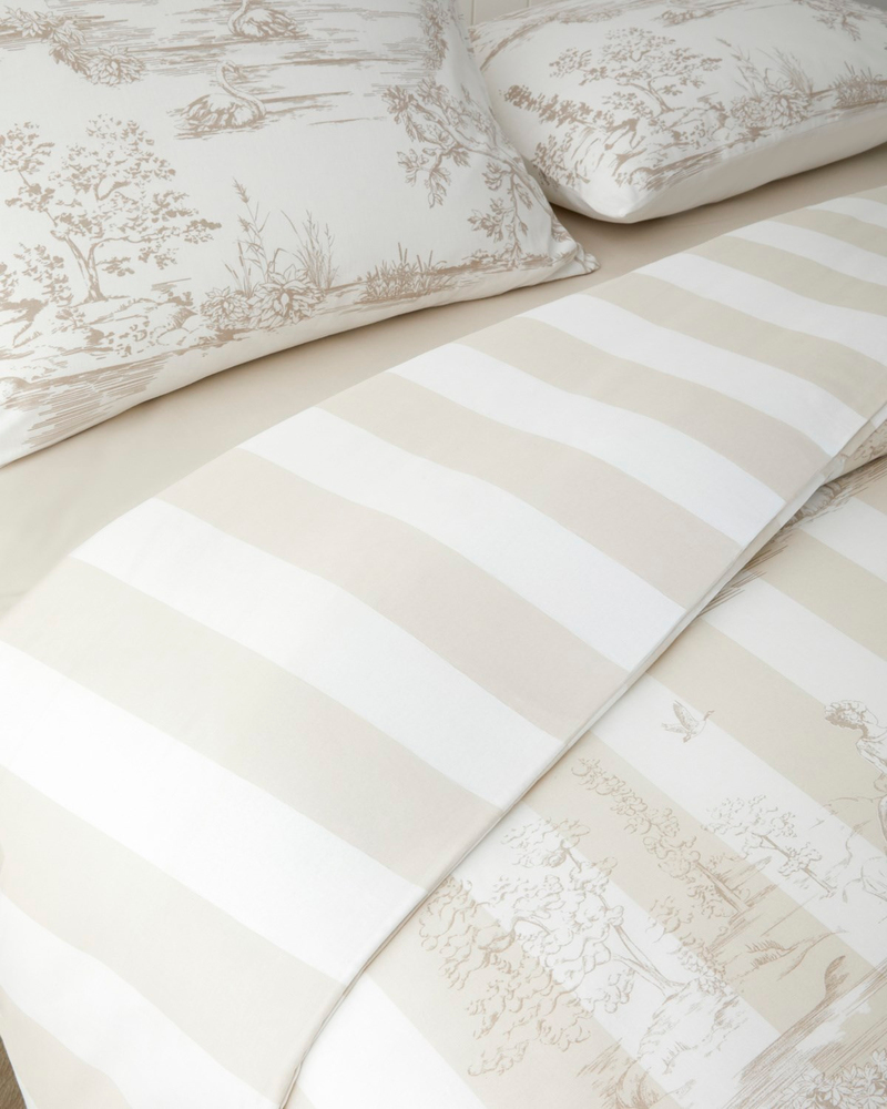 Striped Jouy Pamuk Çift Kişilik Nevresim Takımı 200x220 cm Krem - Kahve