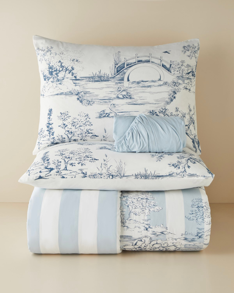 Striped Jouy Pamuk Çift Kişilik Nevresim Takımı 200x220 cm Mavi