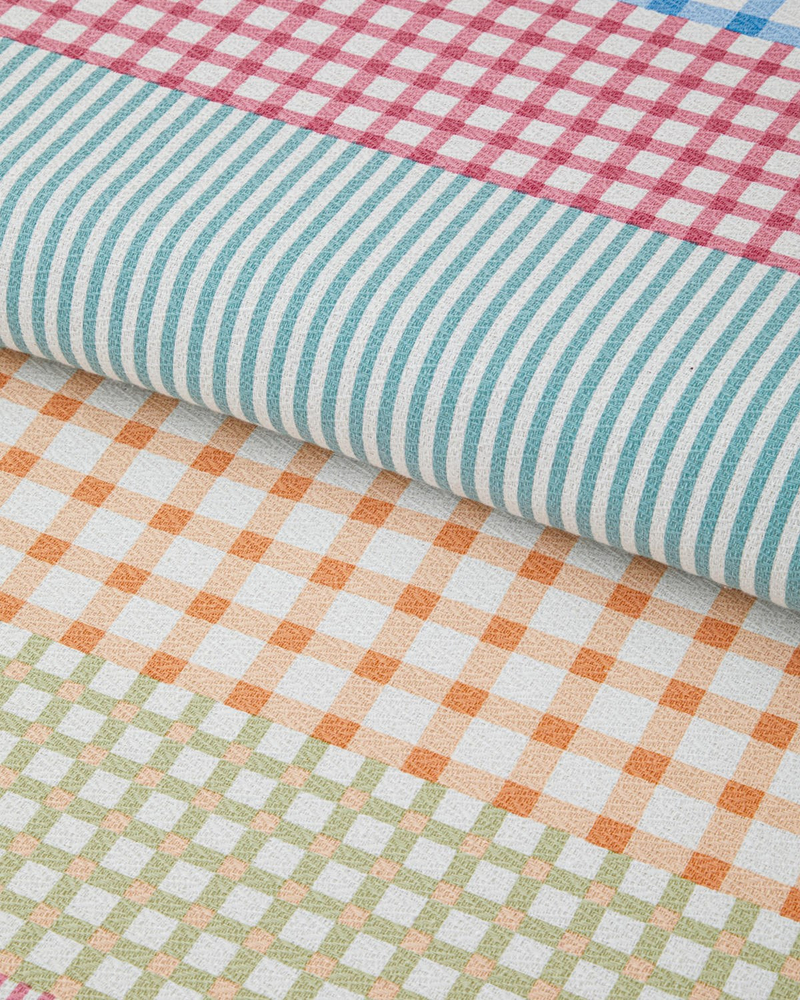 Summer Grid Baskılı Pamuklu Tek Kişilik Pike 150x220 cm Turuncu