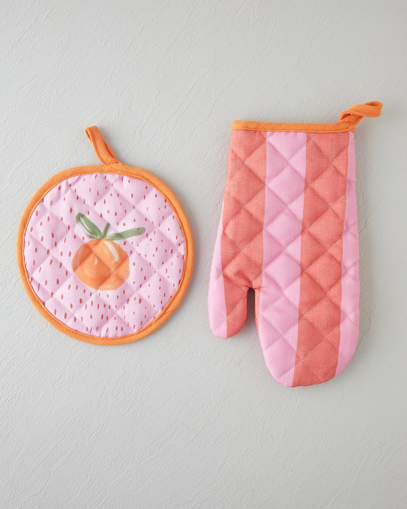 Summer Orange Polyester 2'li Mutfak Seti 17x30 Cm + 20x20 Cm Kırmızı-Pembe