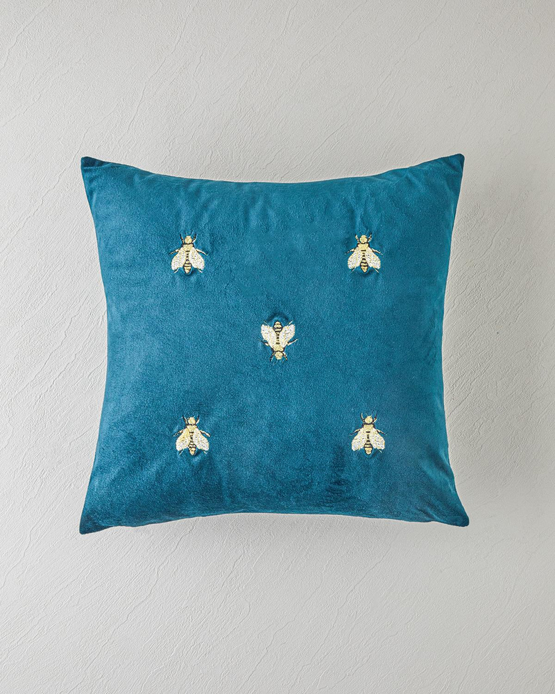 SwarmBees Kadife Nakışlı Kırlent Kılıfı 45x45 cm Yeşil