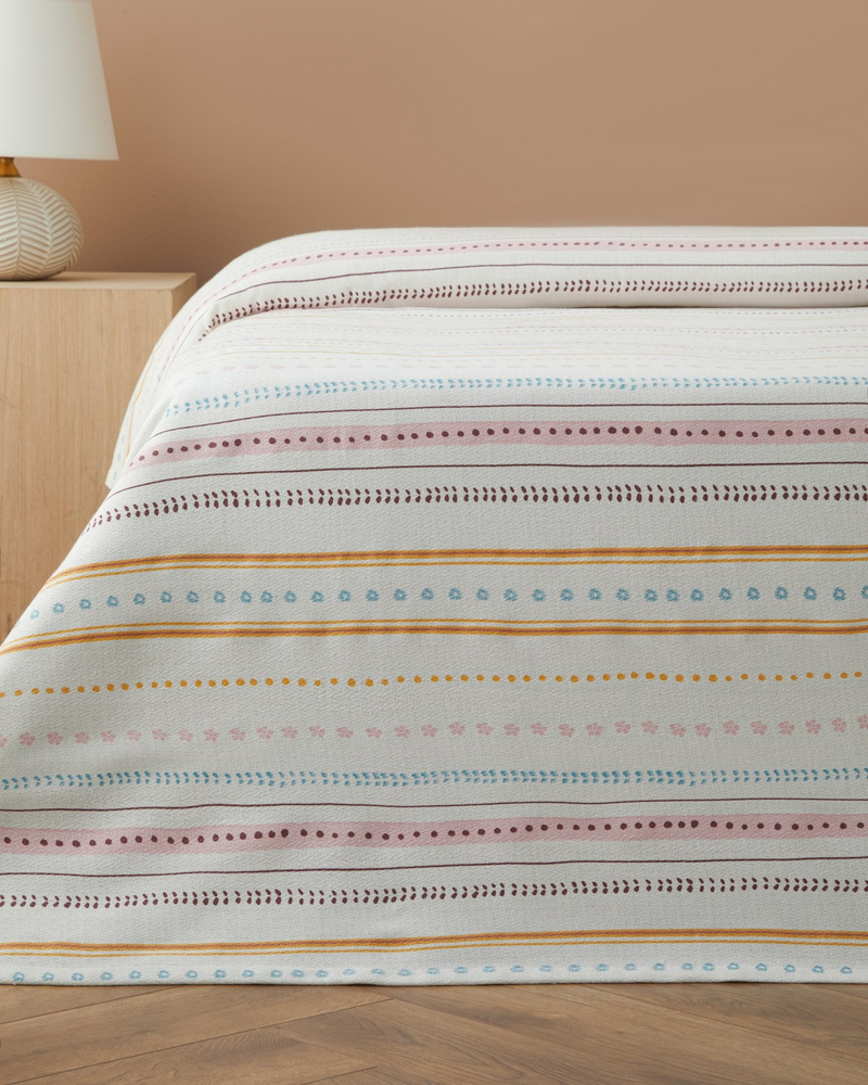 Sweet Stripes Baskılı Pamuklu Çift Kişilik Pike 200x220 cm Pembe