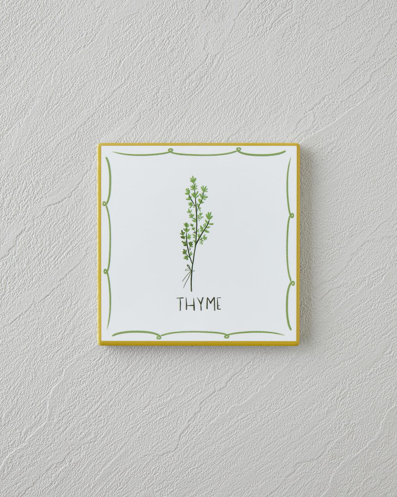 Thyme Seramik Bardak Altlığı 10.8x0.8 cm Beyaz - Yeşil