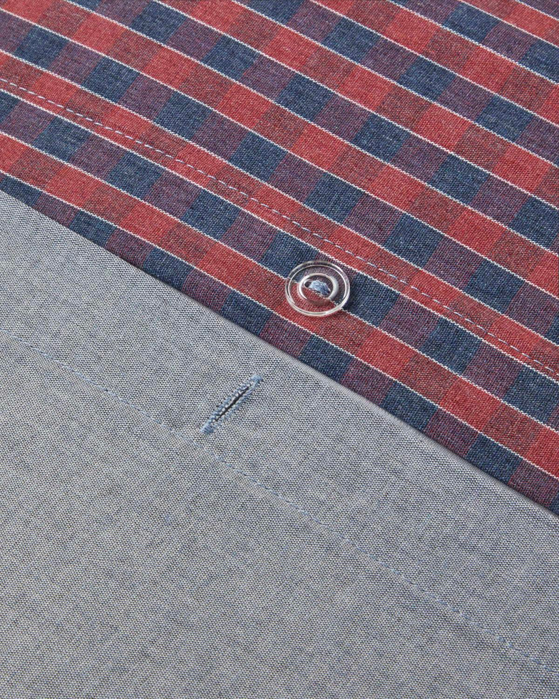 Tile Check İpliği Boyalı Tek Kişilik Nevresim Takımı 160x220 cm Lacivert-Kırmızı