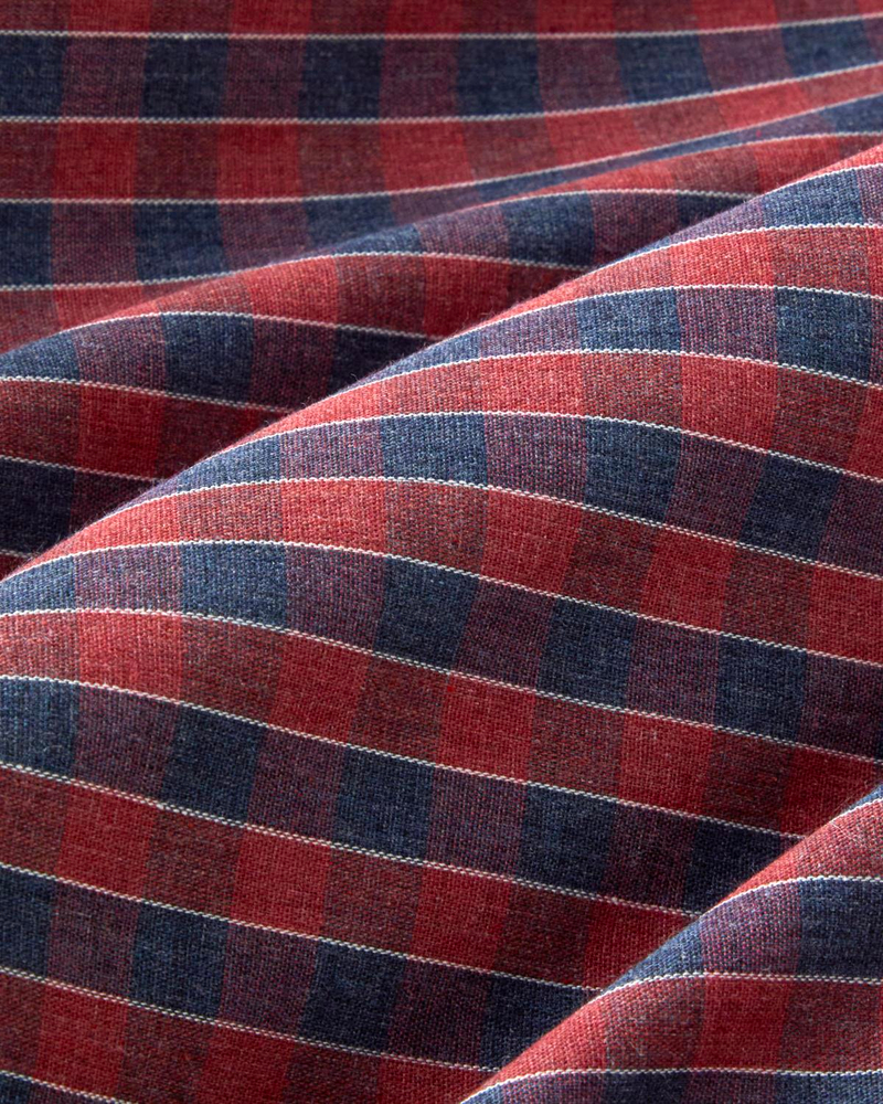 Tile Check İpliği Boyalı Tek Kişilik Nevresim Takımı 160x220 cm Lacivert-Kırmızı