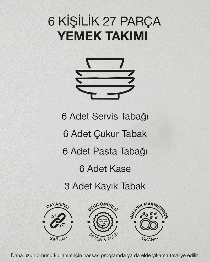 Torino Porselen Yemek Takımı 27 Parça 6 Kişilik Gold