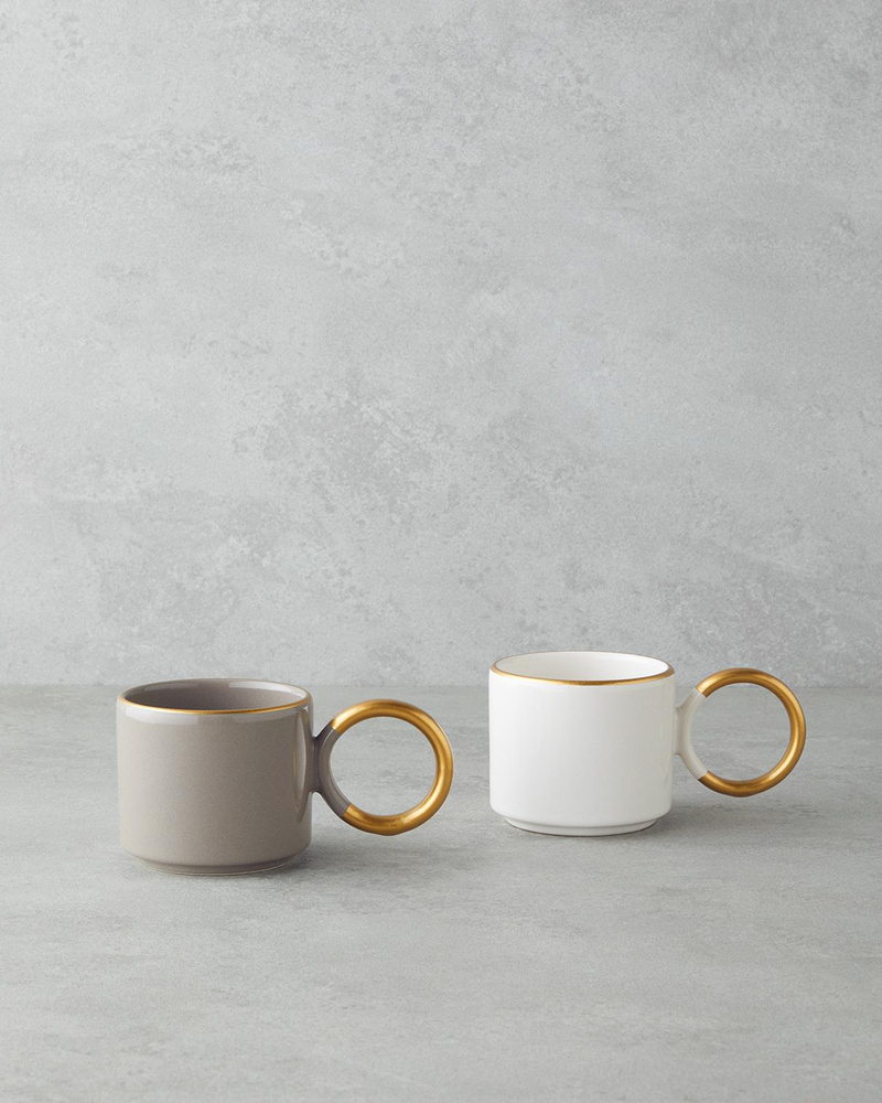 Twin Goldy Seramik 2'li Kupa 184 ml Vizon-Beyaz-Gold