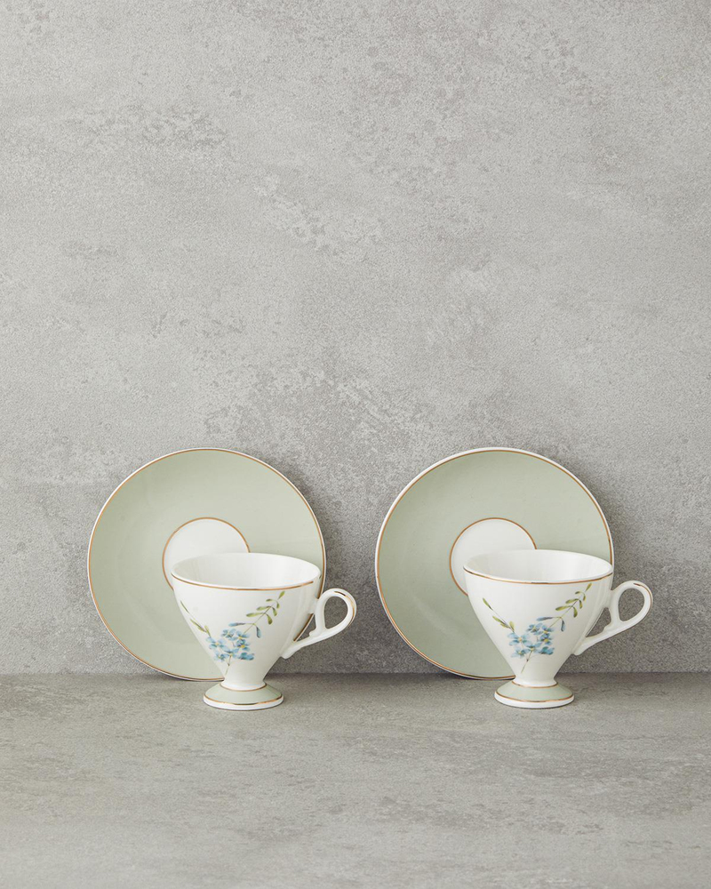 Valentina New Bone China 4 Parça 2 Kişilik Kahve Fincan Takımı 80 ml Açık Yeşil