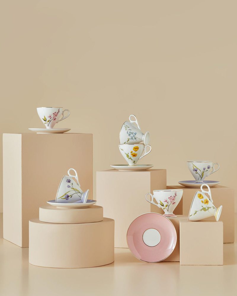 Valentina New Bone China 4 Parça 2 Kişilik Kahve Fincan Takımı 80 ml Lila