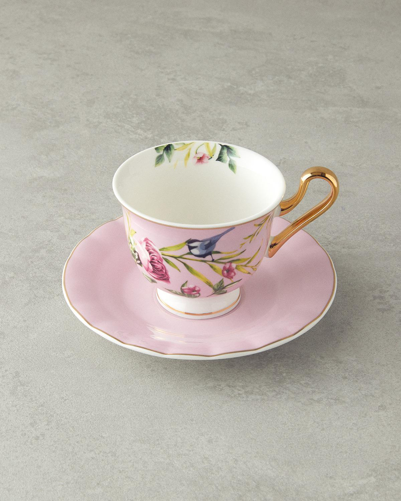 Vanilla New Bone China 4 Parça 2 Kişilik Çay Fincanı Takımı Açık Pembe