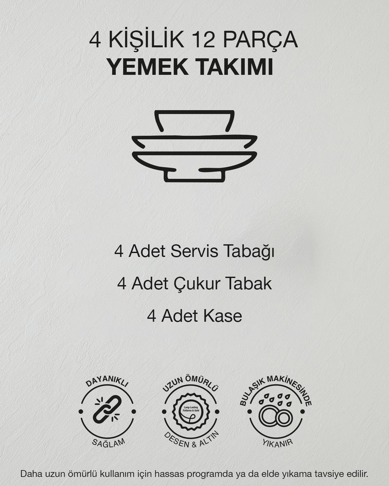 Vintage Porselen Yemek Takımı 12 Parça 4 Kişilik Renkli
