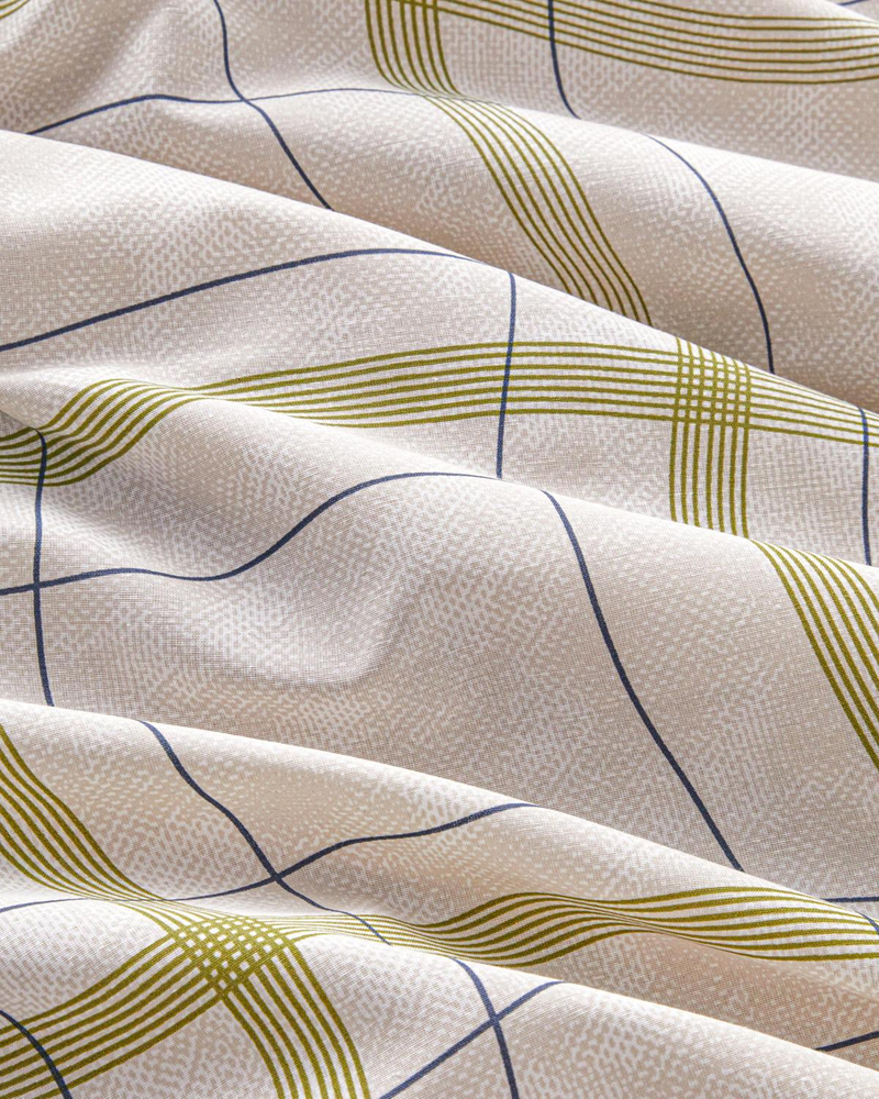 Wave Check Kolay Ütülenir Çift Kişilik Nevresim Takımı 200x220 cm Açık Yeşil-Bej