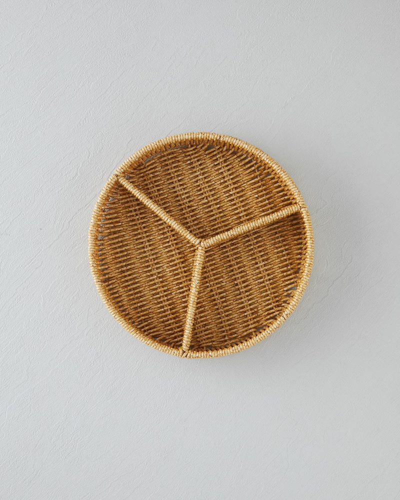 Wicker Plastik Rattan 3 Bölmeli Sunumluk 25x6 cm Açık Kahverengi