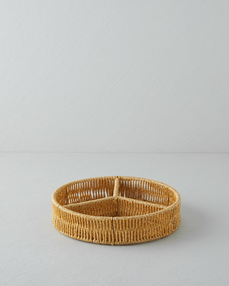 Wicker Plastik Rattan 3 Bölmeli Sunumluk 25x6 cm Açık Kahverengi