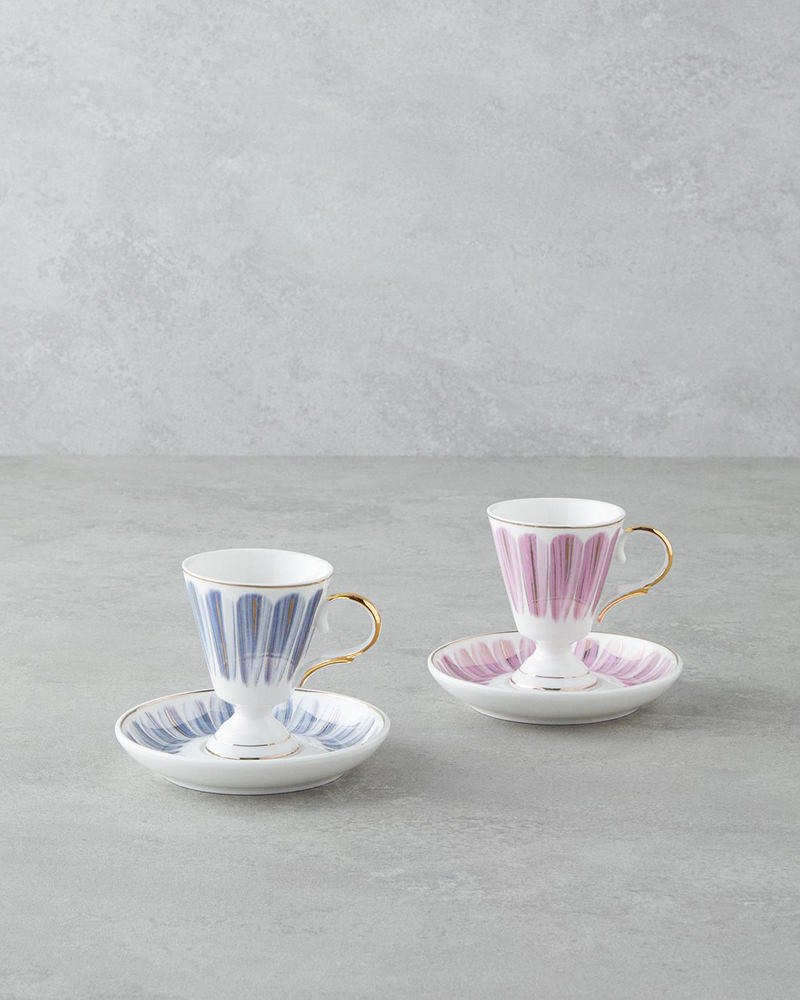 Winnie Porselen 4 Parça 2 Kişilik Kahve Fincan Takımı 90 ml Pembe - Mavi