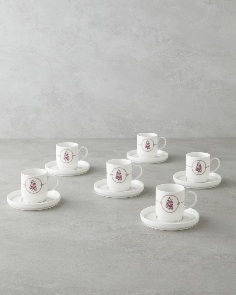 Wisteria New Bone China 12 Parça 6 Kişilik Kahve Fincan Takımı 90 ml Beyaz