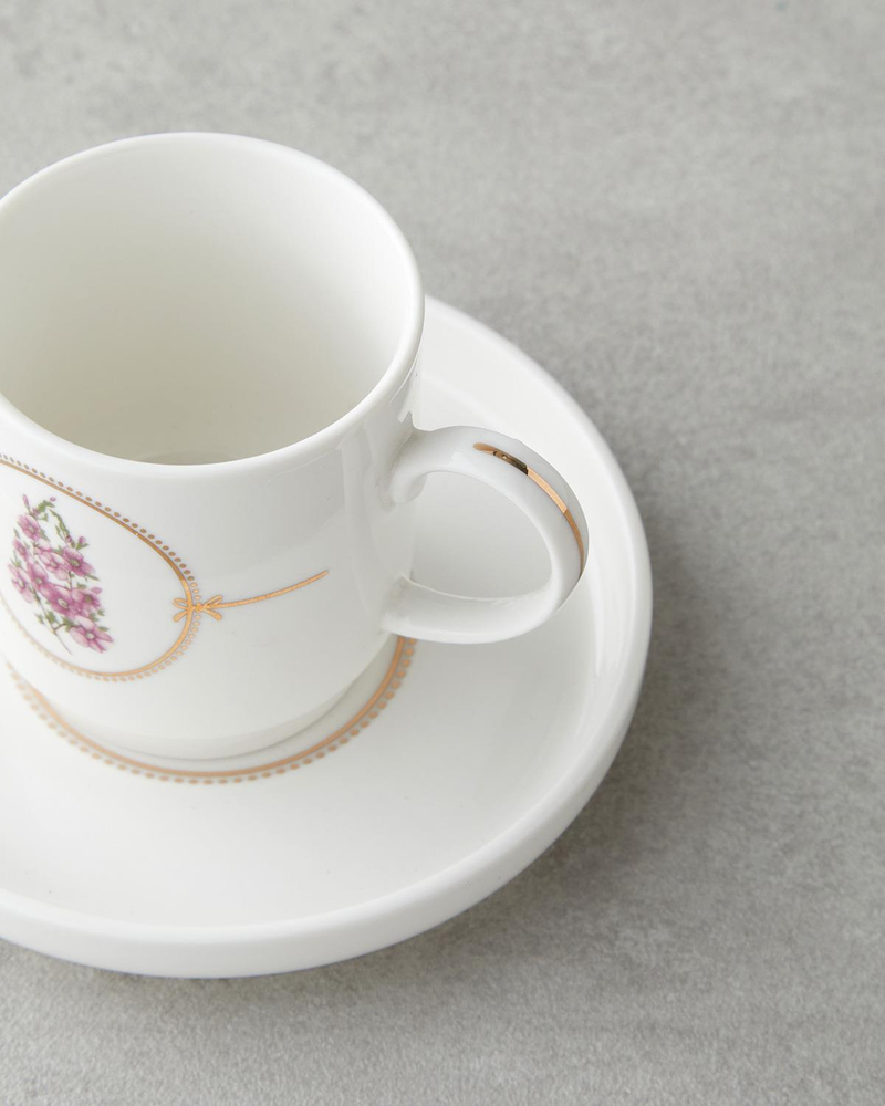 Wisteria New Bone China 12 Parça 6 Kişilik Kahve Fincan Takımı 90 ml Beyaz