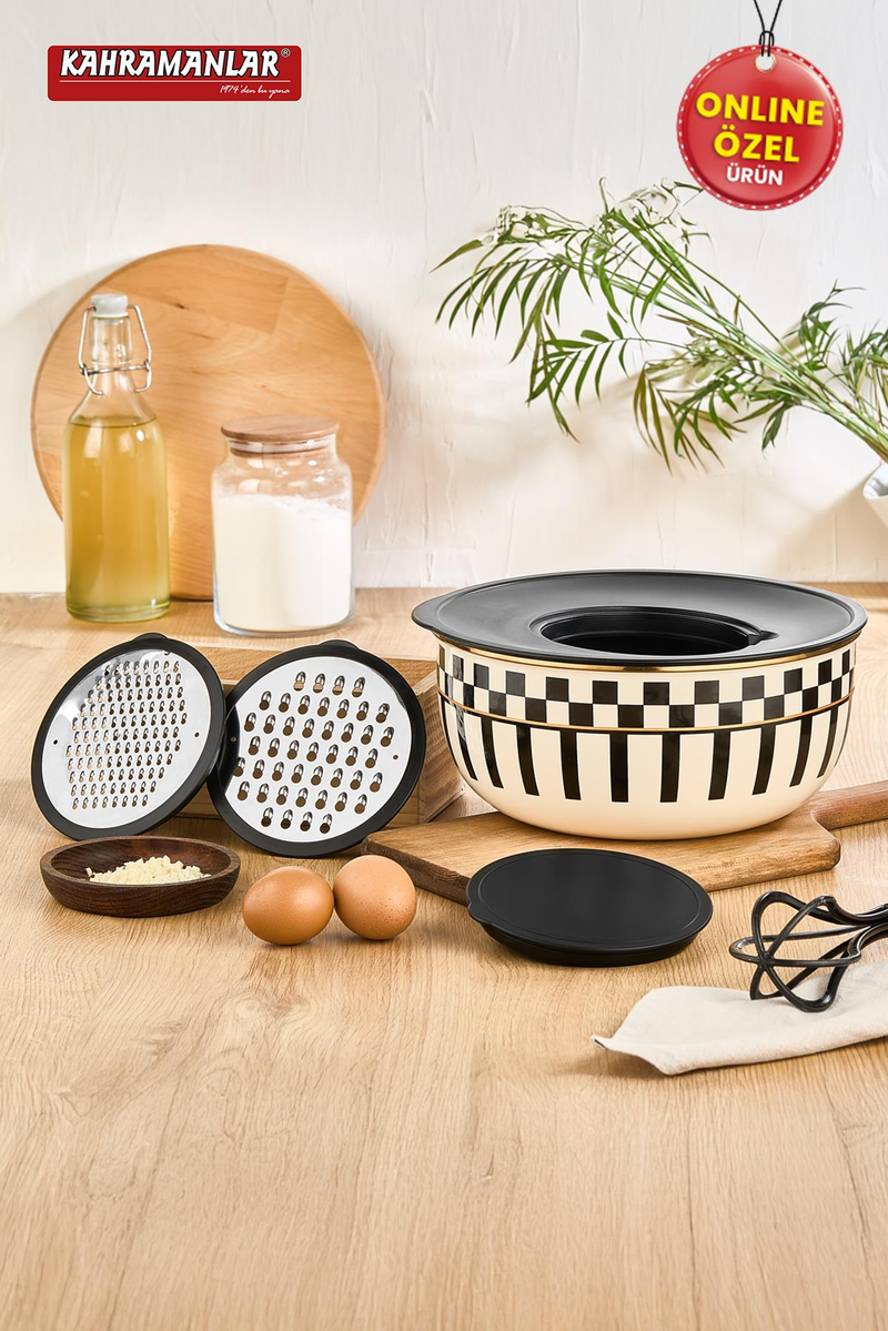 KahramanlarPrime Cream Emaye 5 Parça Rendeli Saklama Ve Karıştırma Kabı 24 CM9037