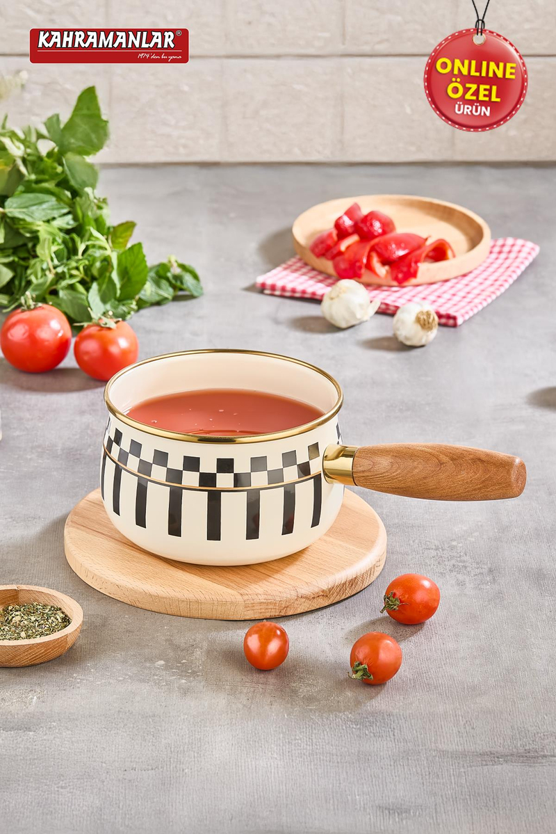 KahramanlarPrime Cream Emaye Ahşap Saplı Sosluk Sütlük 14 CM9038