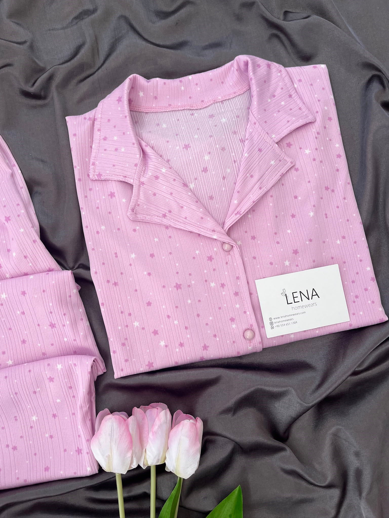 ️Pembe Yıldızlar Kısa Kollu Pijama Takımı 