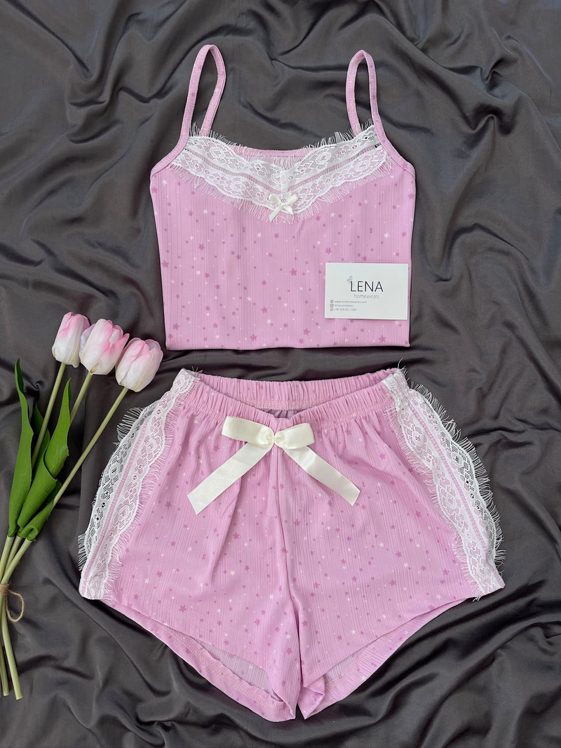 ️Pembe Yıldızlar Şortlu Pijama Takımı