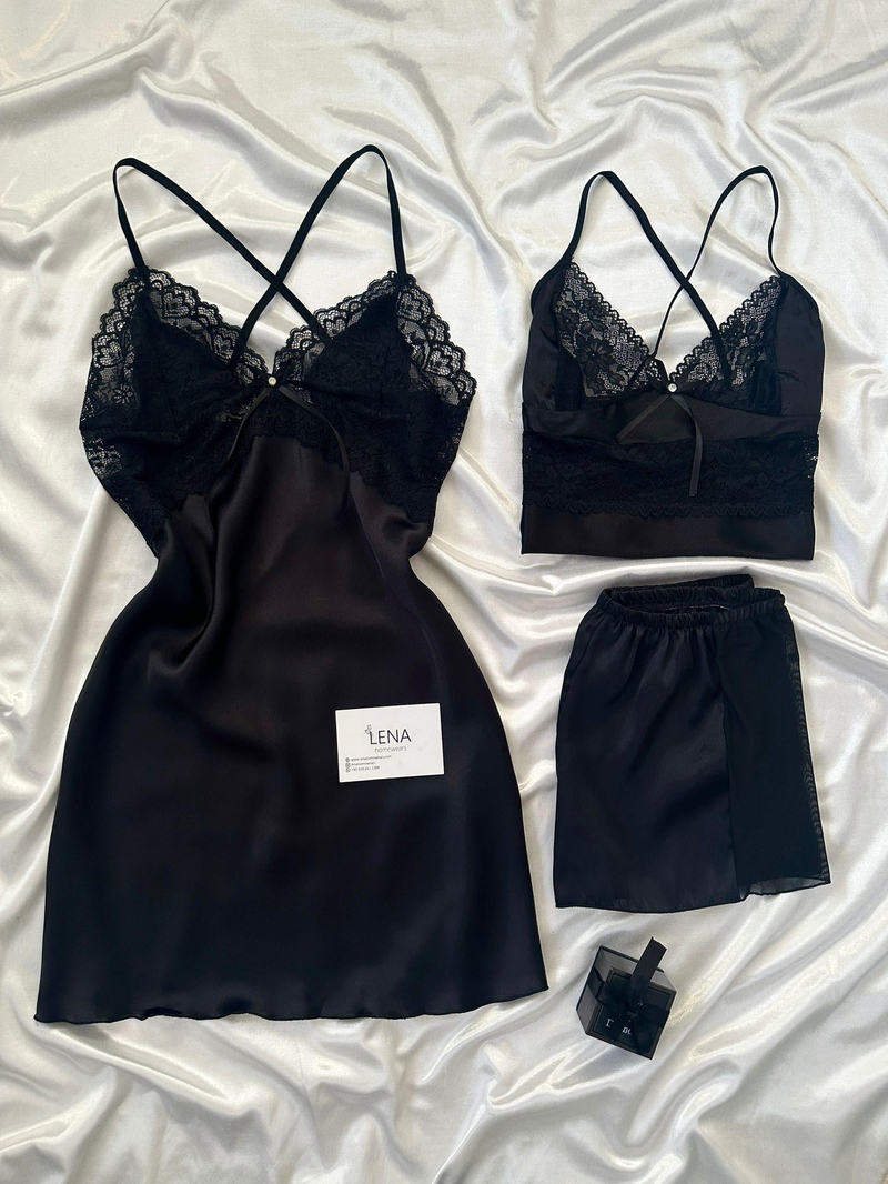 Black Diva 3lü Saten Takım
