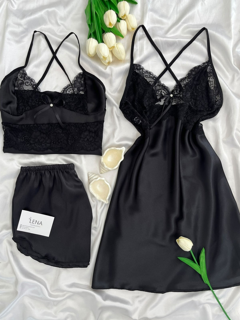 Black Diva 3lü Saten Takım