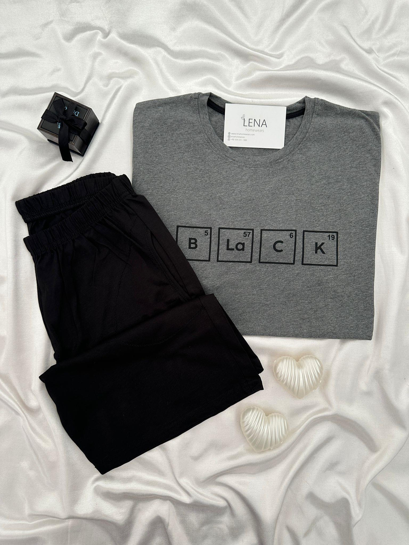 Black Gri Pamuk Erkek Şortlu Pijama Takımı
