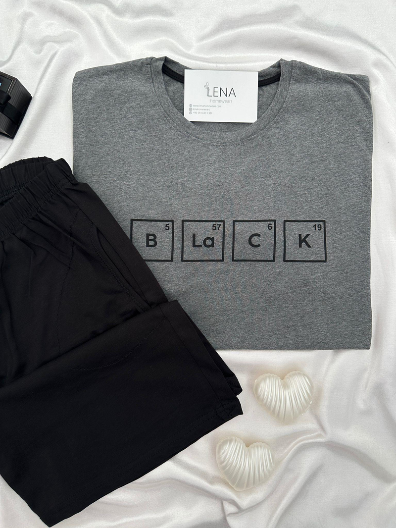 Black Gri Pamuk Erkek Şortlu Pijama Takımı