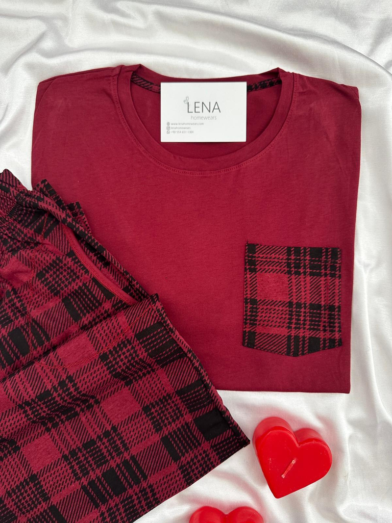 Bordo Class Pamuklu Kısa Kollu Erkek Pijama Takımı