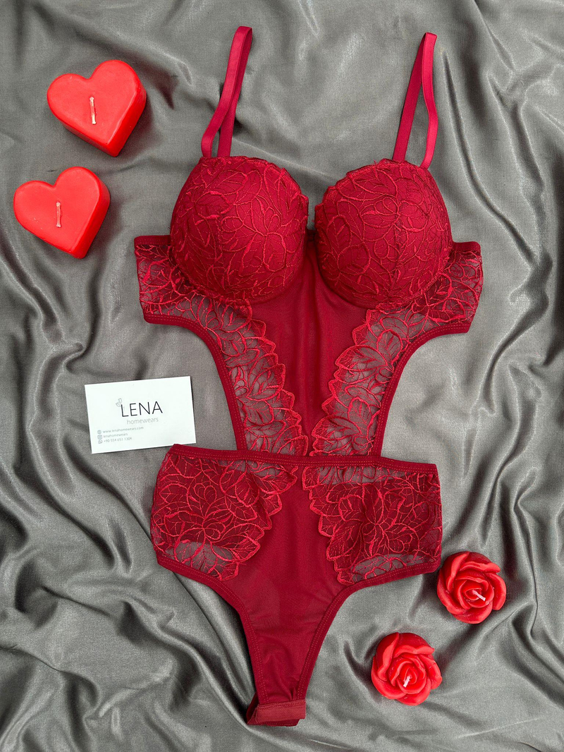 Bordo Delove Kopçalı Bodysuit