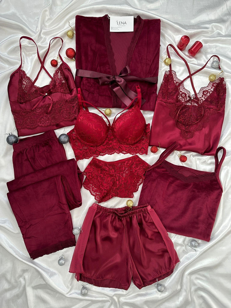 Bordo Elegant 8li Kadın Çeyiz Seti 