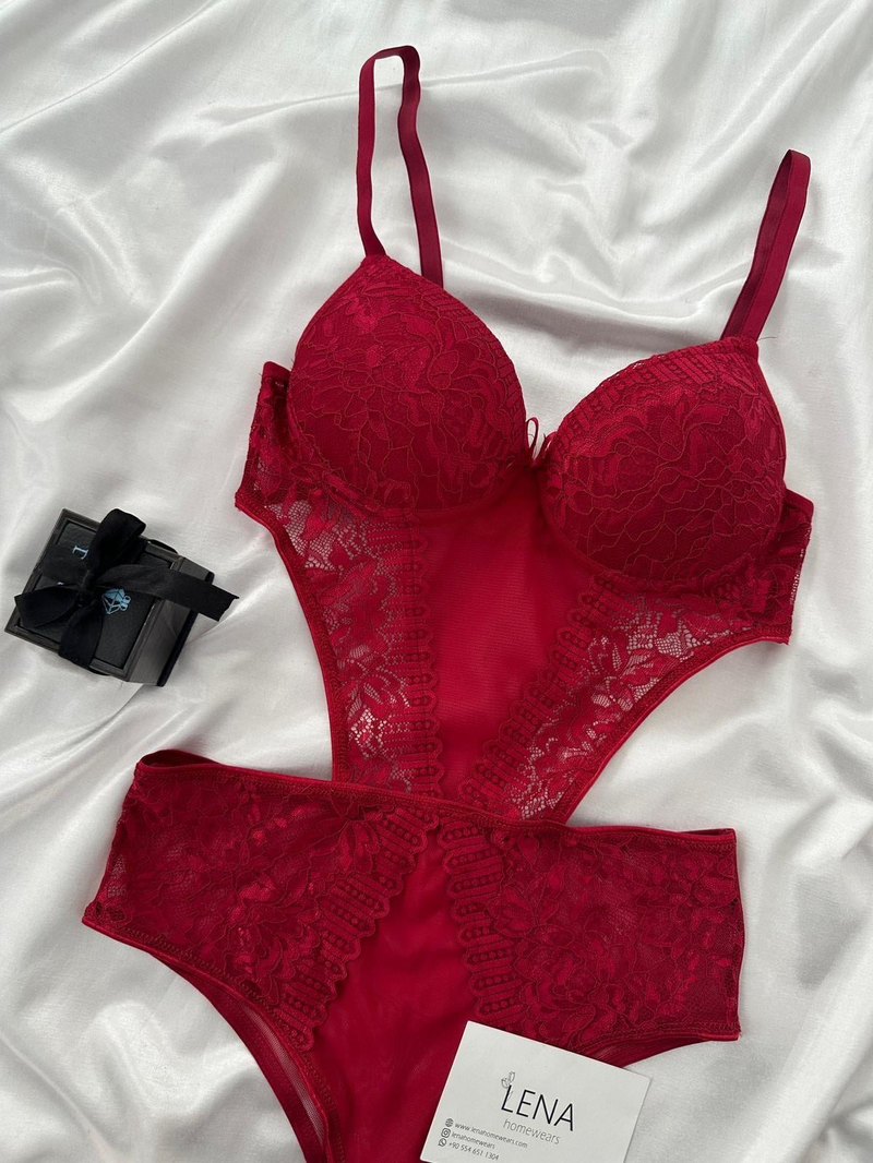 Bordo Forix Destekli Kopçalı Bodysuit